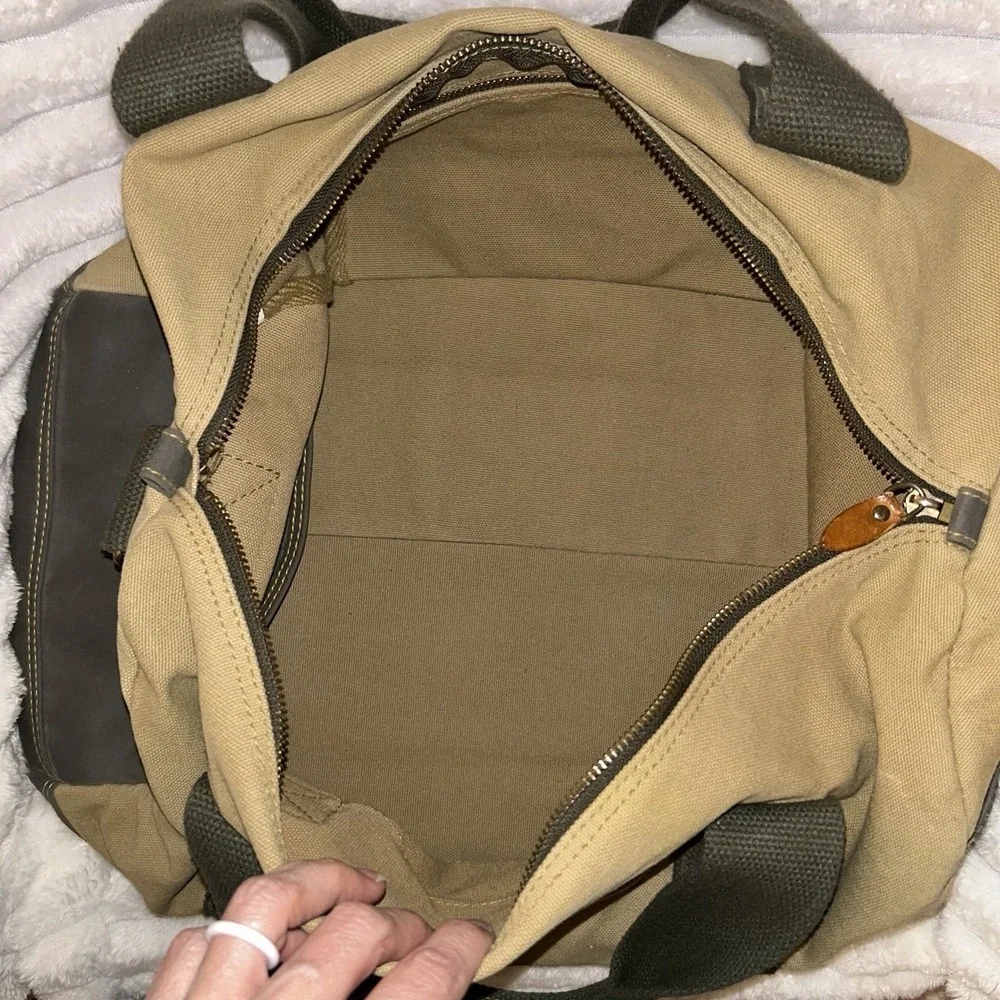 GH Bass & Co. VINTAGE Canvas & Leather Duffle Weekender Bag Tan/Green/Brown RARE